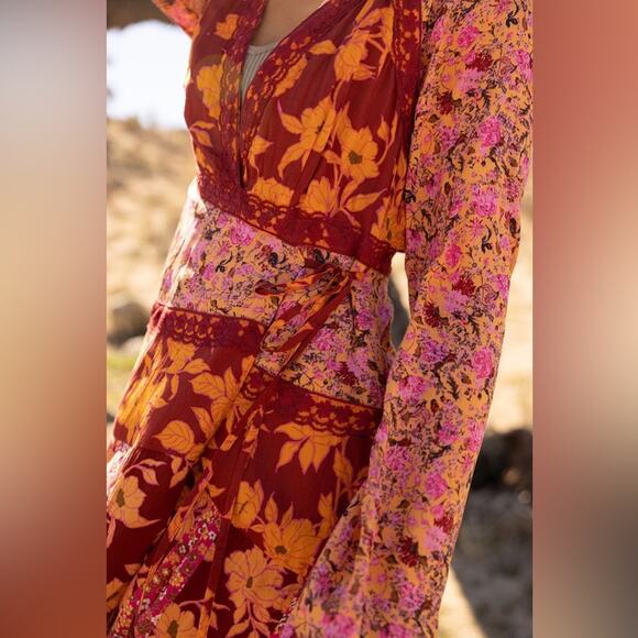 Free People Tilda Wrap Dress Maxi Medium Cottagecore Prairie Dress - Picture 3 of 13